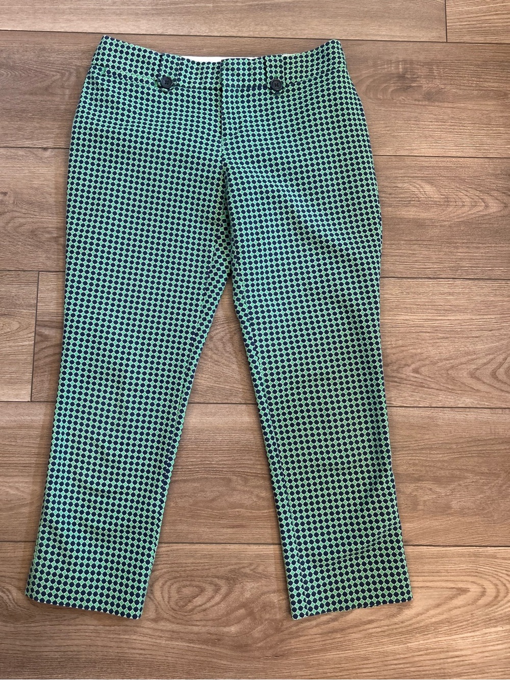 Banana Republic Martin Fit 2P Green Navy Geometric Crop Pants Petite